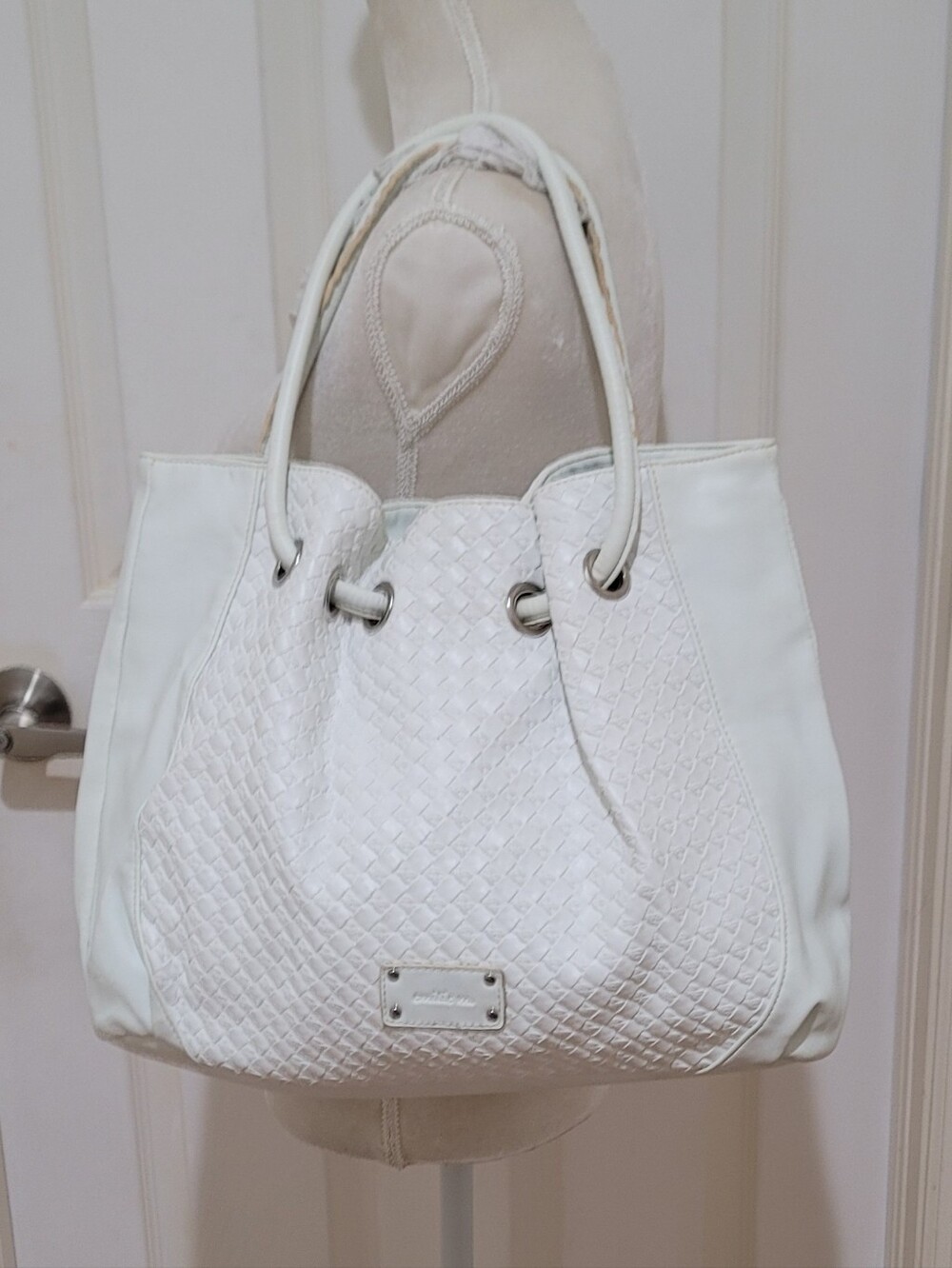 Emilie M. White Woven Hobo Shoulder Bag